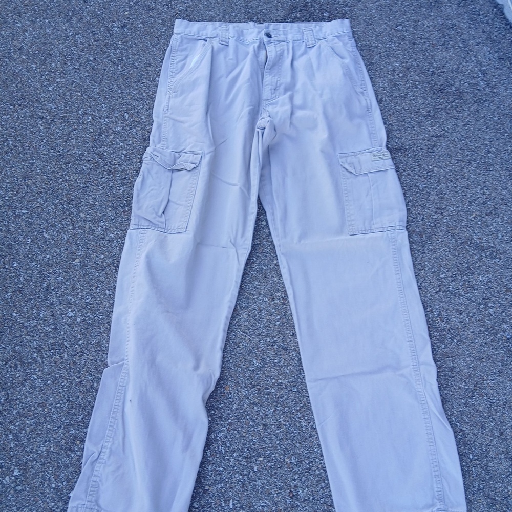 Wrangler Authentic Issue Cargo Pants Mens 38x32 Beige Canvas Workwear Utility